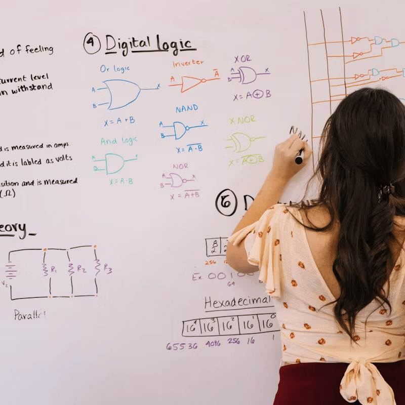 Women writing an equation